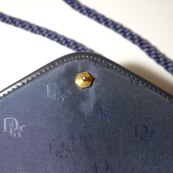Vtg 1980's Christian Dior Navy Blue Envelope Shoulder Pocketbook Bag, Sz Medium - Picture 3 of 7